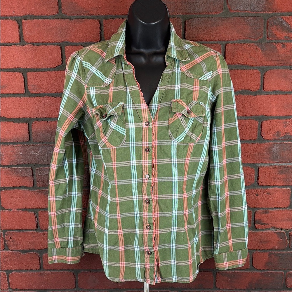 Love‎ Fire Shirt Womens Large Plaid Button Down